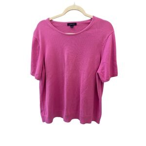 Lands' End Plus Size Short Sleeve Crewneck Knit Top in Bright Pink